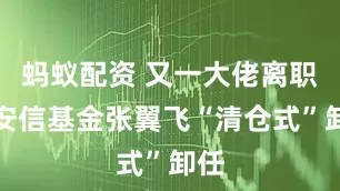 蚂蚁配资 又一大佬离职！安信基金张翼飞“清仓式”卸任